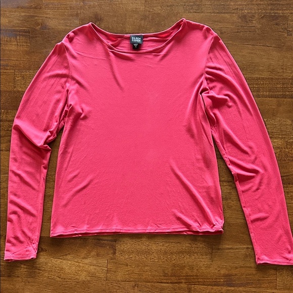 Eileen Fisher Tops - Eileen Fisher 100% silk bright coral sheer long sleeve top size small